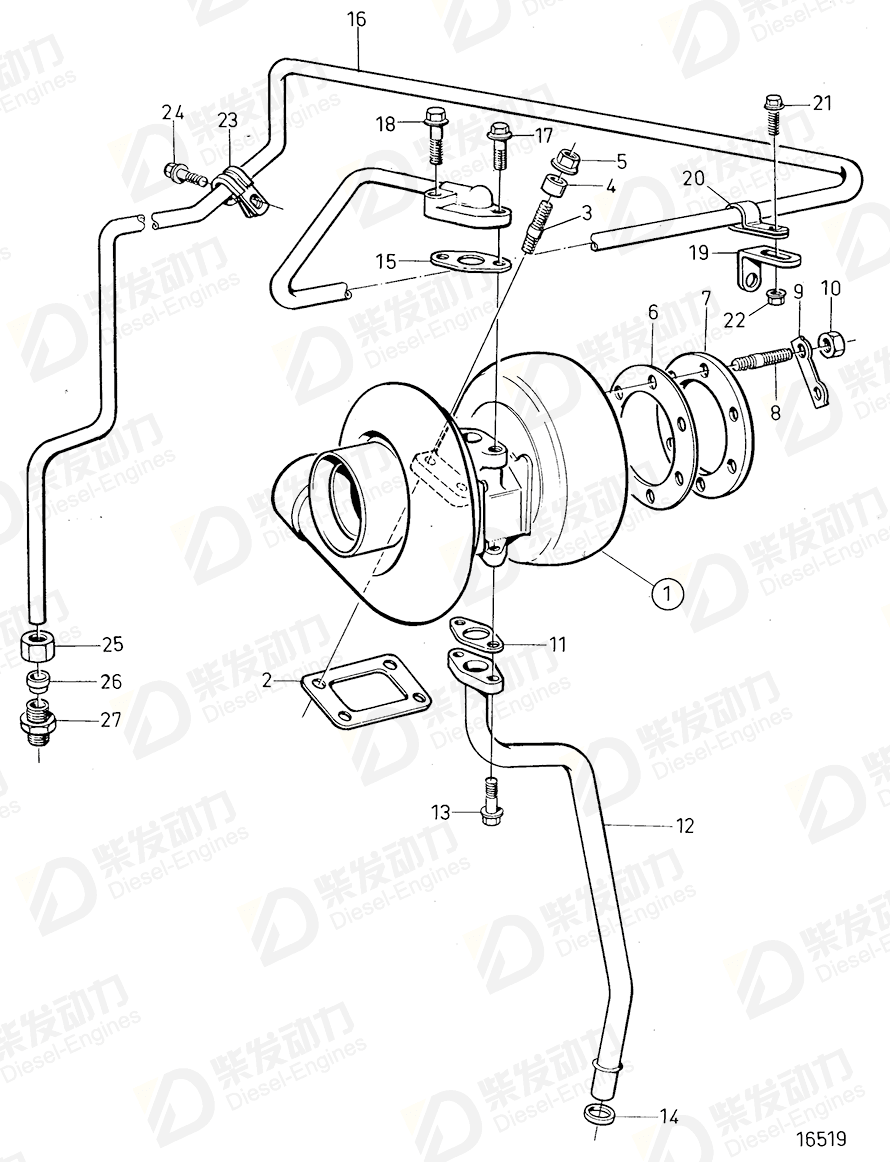 volvo penta Oil pressure pipe 3825557 Drawing